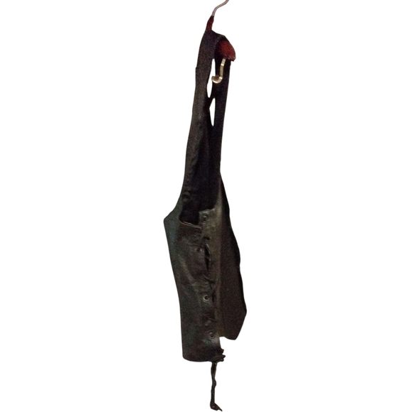 Men's Vintage Black Leather Vest Snap Drawstring Motorcycle Vest Size 64 XXL - Picture 4 of 8